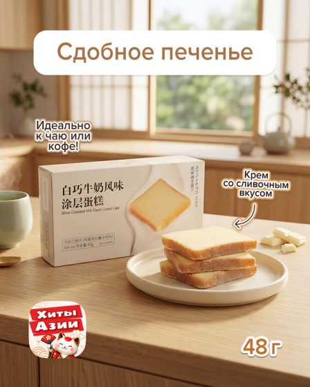 Сдобное печенье с кремом со сливочным вкусом, 48 г