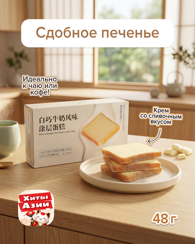 Сдобное печенье с кремом со сливочным вкусом, 48 г