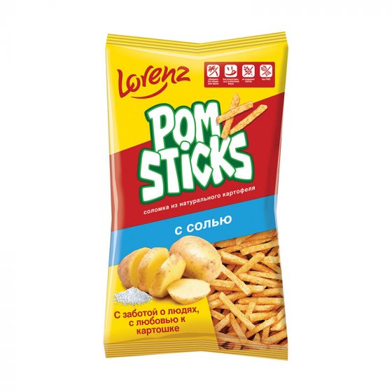 Чипсы картофельные соломкой «Pomsticks», Lorenz, с солью, 100 г