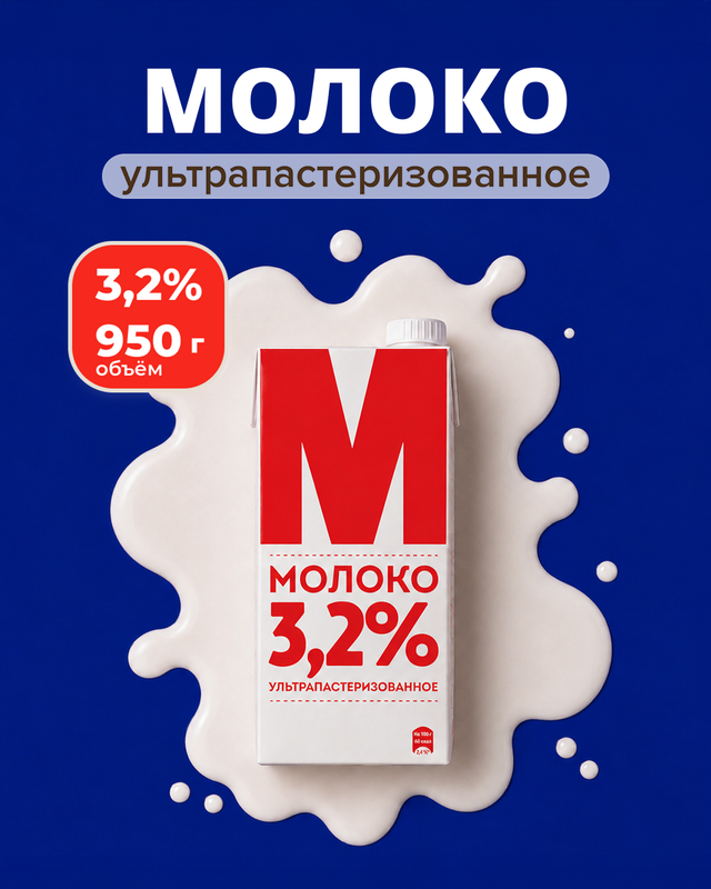 Молоко ультрапастеризованное, 3,2 %, 950 г