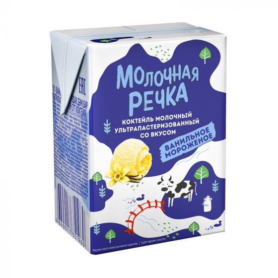 Молочный коктейль, Молочная Речка, ванильное мороженое, 2%, БЗМЖ, 0,2 л