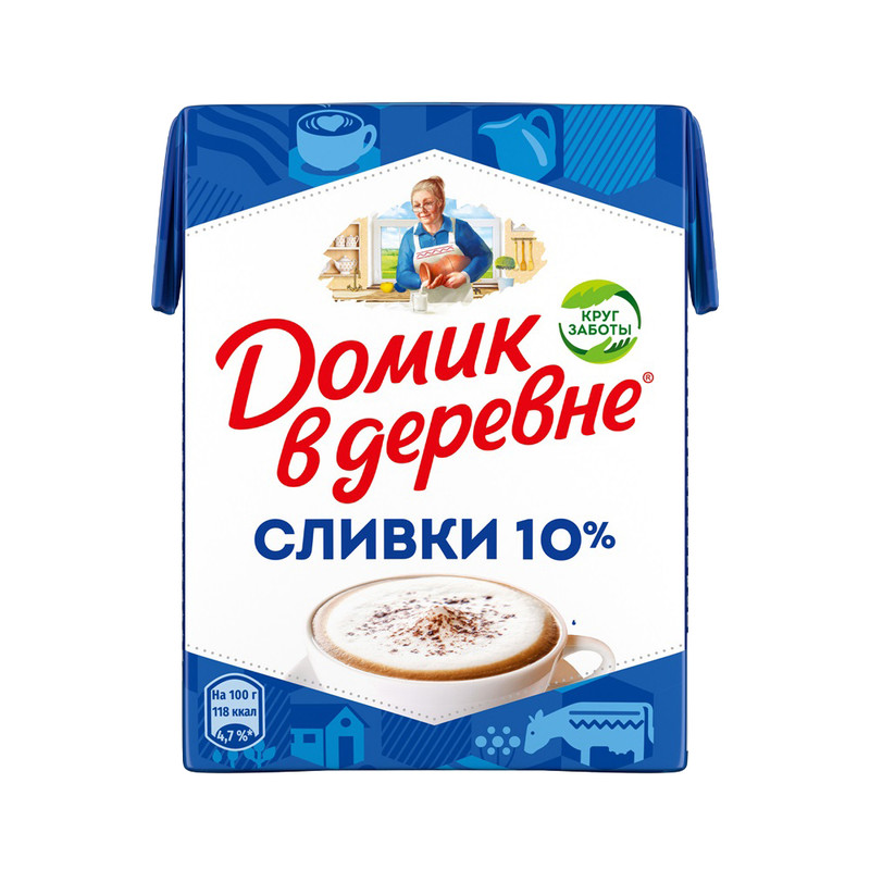 Сливки питьевые стерилизованные, Домик в деревне, 10%, 200 г