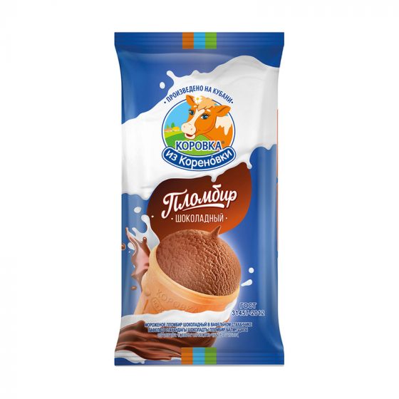 Мороженое в вафельном стаканчике, Коровка из Кореновки, шоколадное, 100 г