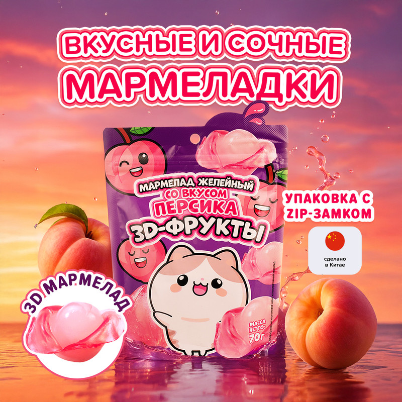 Мармелад желейный «3D фрукты», 70 г, в ассортименте