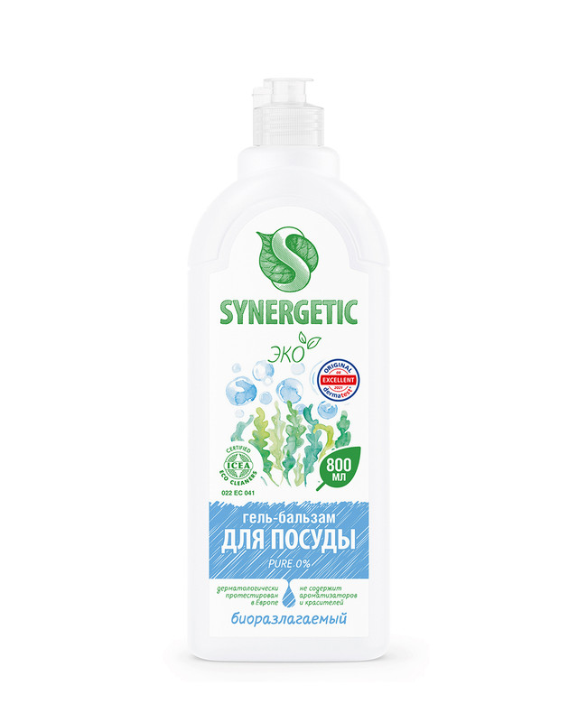 Гель-бальзам для посуды, SYNERGETIC, 800 мл, в ассортименте