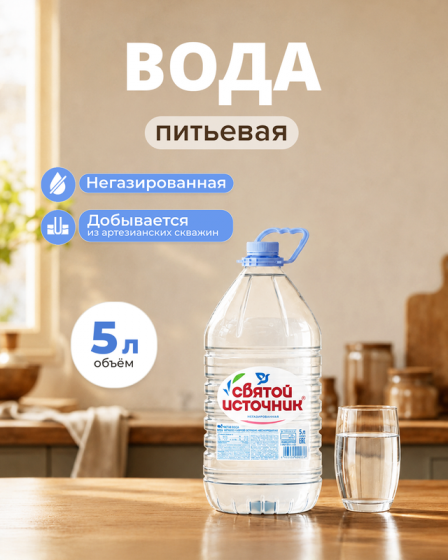 Вода питьевая, Святой Источник, негазированная, 5 л
