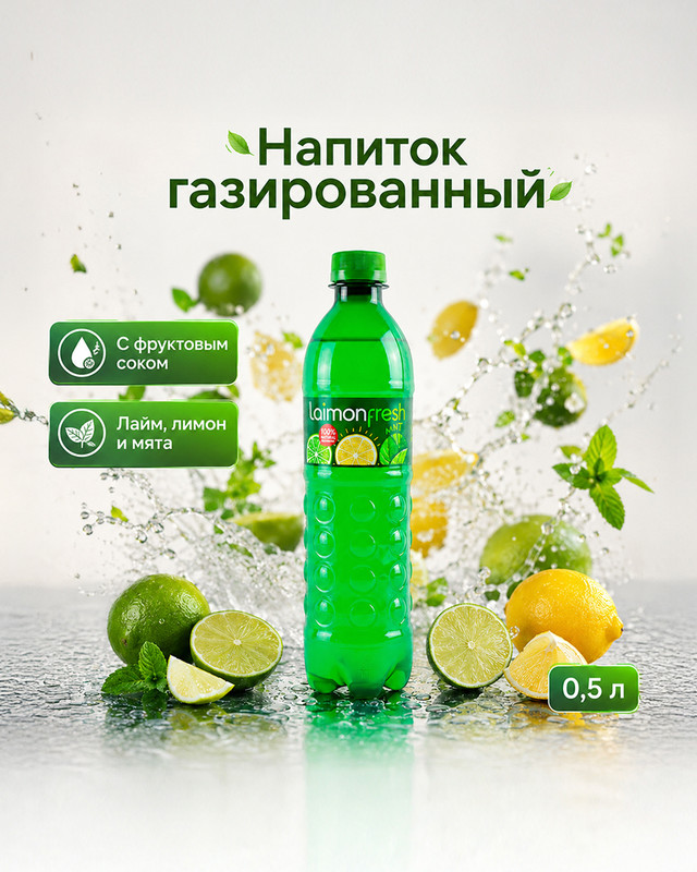 Напиток безалкогольный среднегазированный, Laimon fresh, 0,5 л