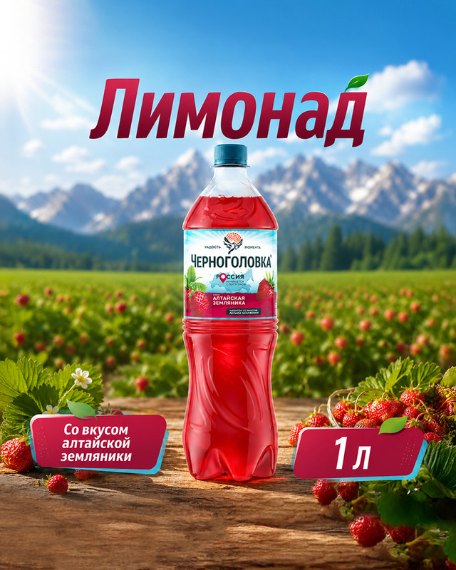 Лимонад, Черноголовка, земляника, 1 л