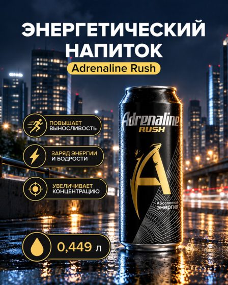 Напиток энергетический «Adrenaline Rush», 0,449 л