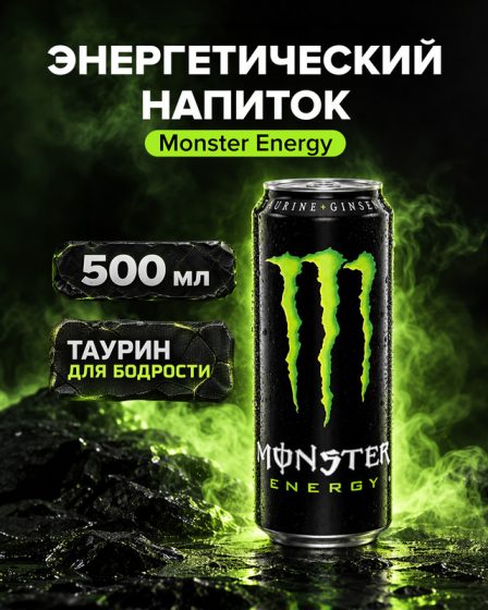 Энергетический напиток газированный, Monster Energy, 500 мл