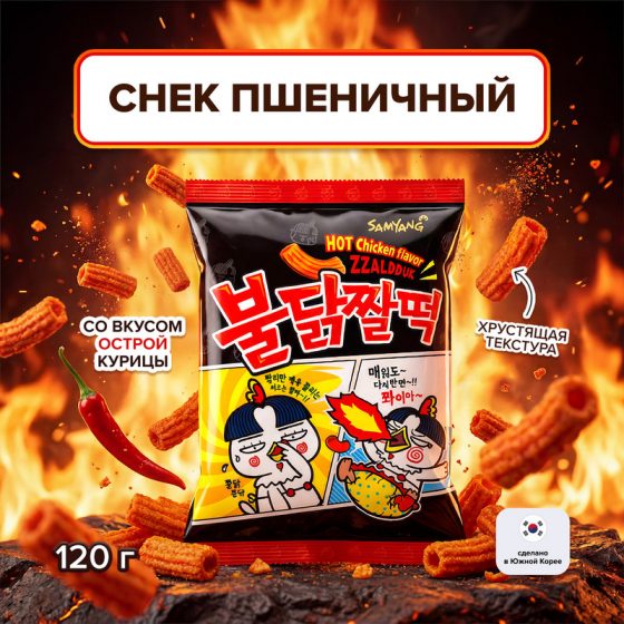 Снек пшеничный, SAMYANG, со вкусом острой курицы, 120 г