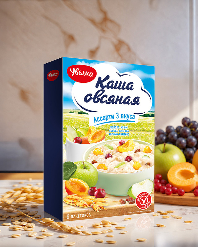 Овсяная каша, Увелка, ассорти, 6 шт. х 35 г