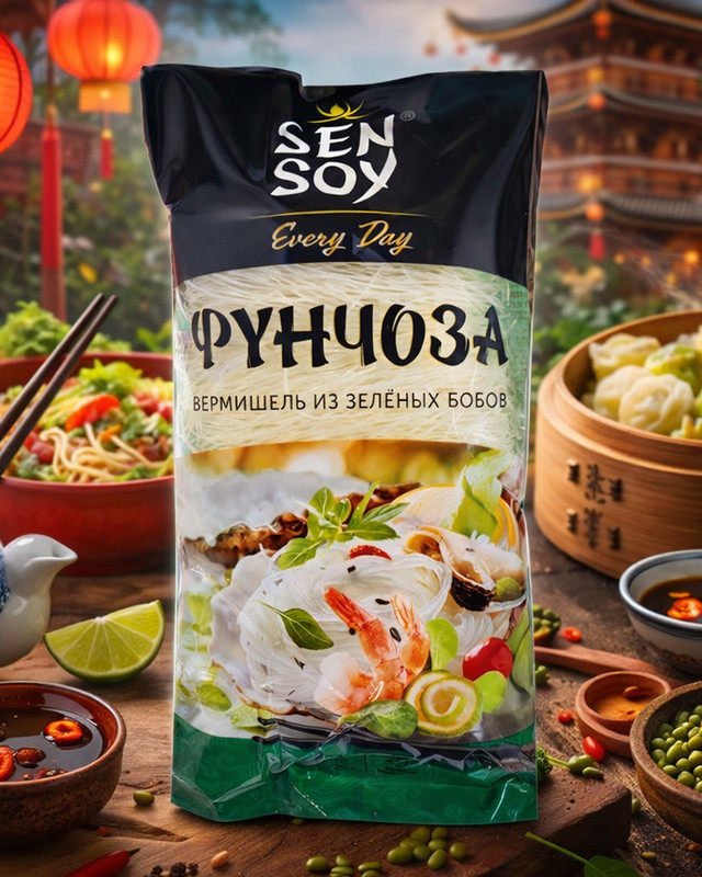 Вермишель из зелёных бобов «Фунчоза», SenSoy, 200 г, в ассортименте