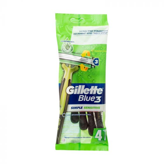 Станки для бритья «Blue 3 Simple Sensitive», Gillette, 4 шт.