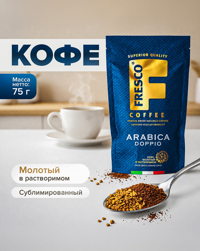 Кофе сублимированный «Arabica Doppio», Fresco, с добавлением натурального кофе, 75 г