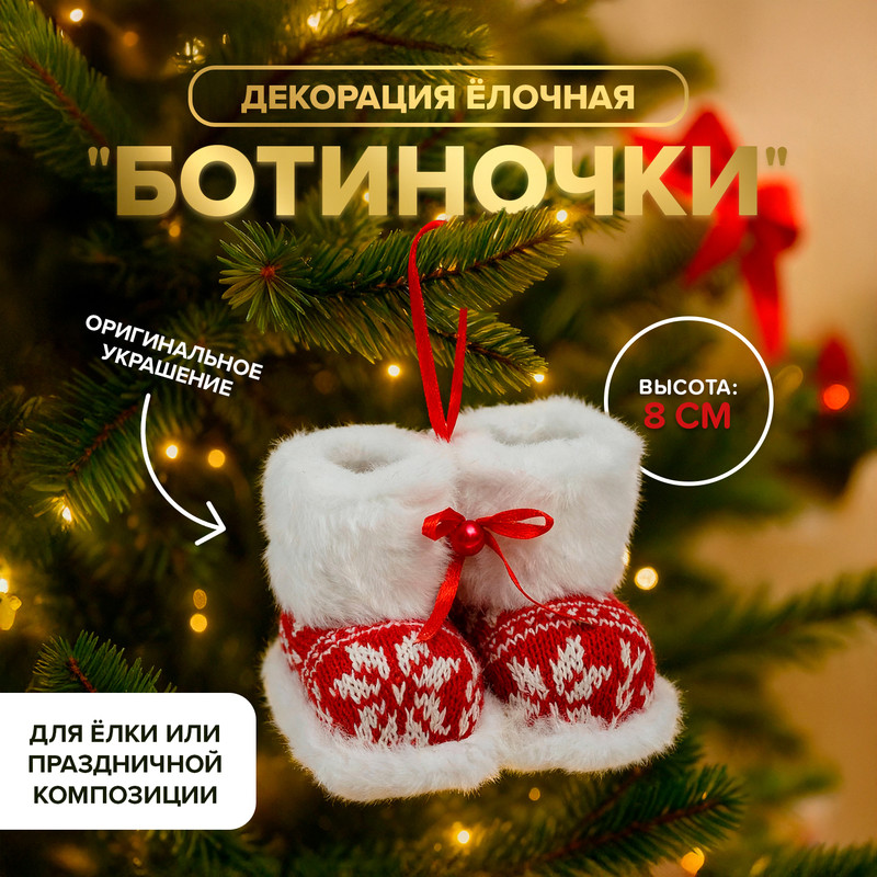 Декорация ёлочная «Ботиночки», Снежное кружево, 8 см