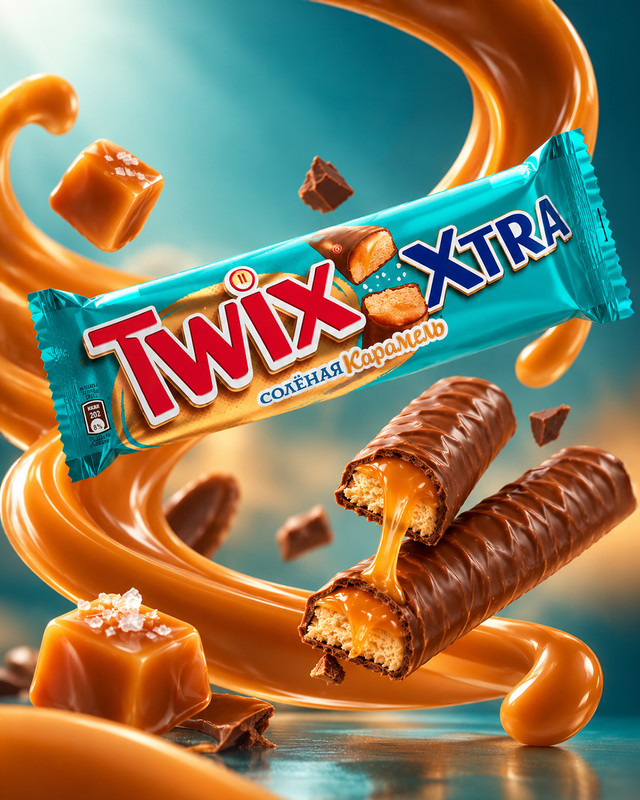 Шоколадный батончик, Twix, солёная карамель, 82 г