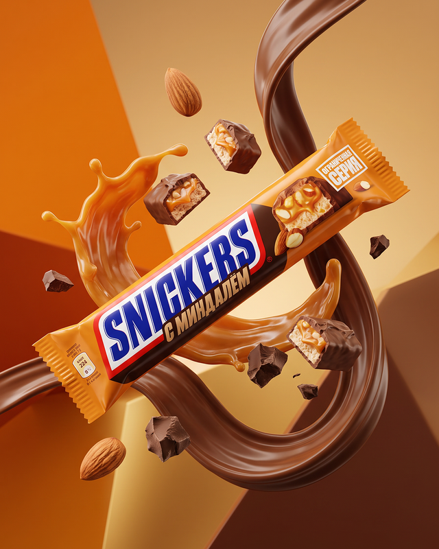 Шоколадный батончик, Snickers, миндаль, 81 г