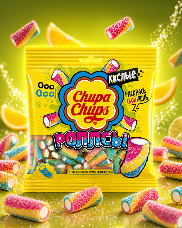 Мармелад «Роллсы», Chupa Chups, апельсин/лимон, 100 г