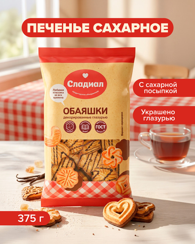 Печенье сахарное «Обаяшки», Сладиал, с посыпкой, 375 г