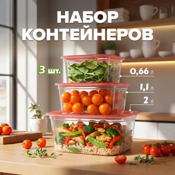 Набор контейнеров, Hitt, 3 шт., в ассортименте