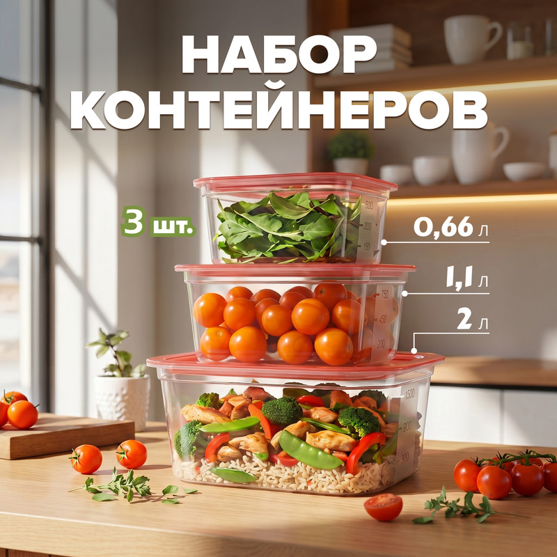 Набор контейнеров, Hitt, 3 шт., в ассортименте
