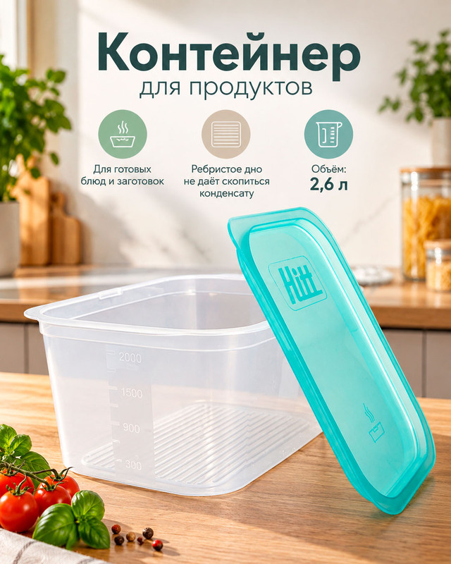 Контейнер для продуктов, HITT, 2,6 л, в ассортименте