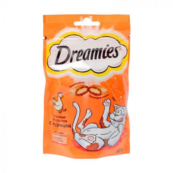 Лакомые подушечки для кошек, Dreamies, с курицей, 60 г