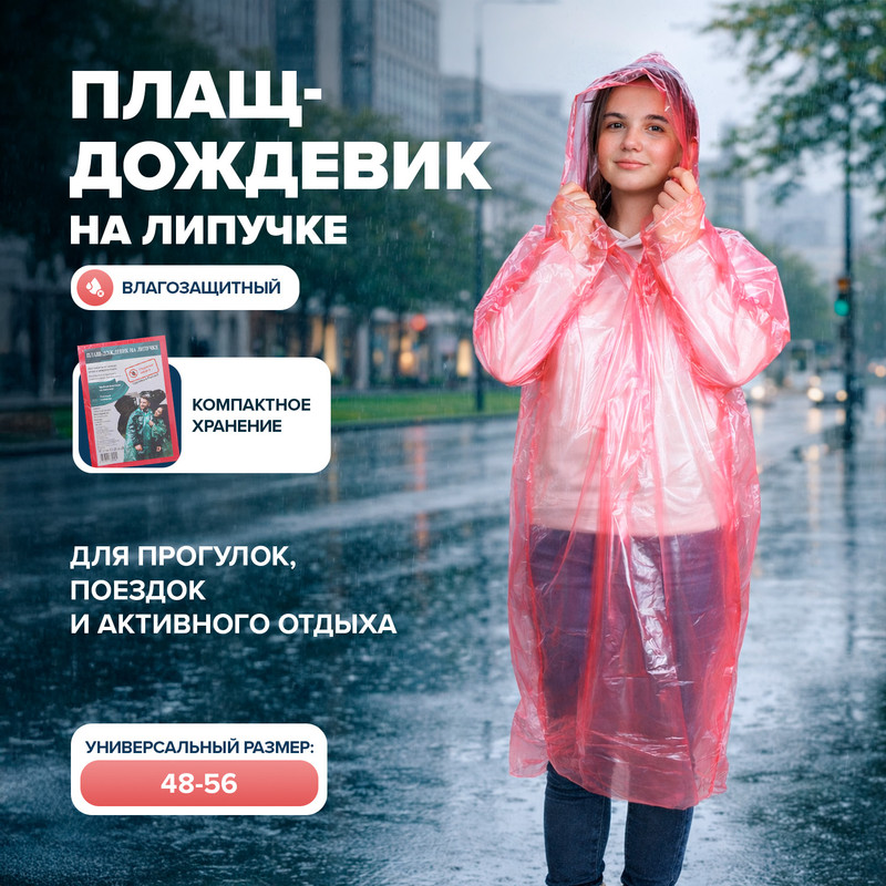 Плащ-дождевик на липучке, в ассортименте