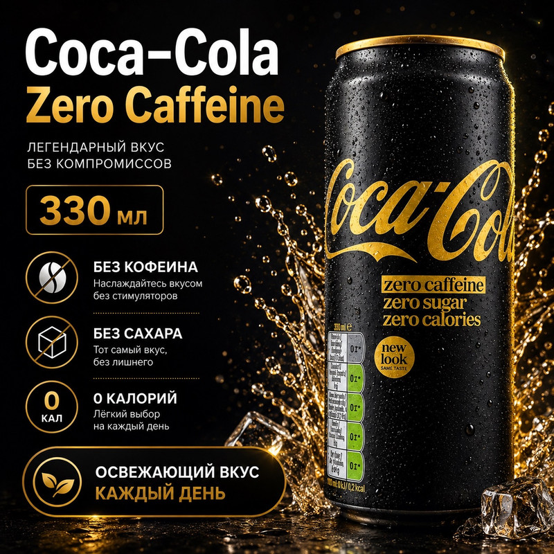 Напиток газированный, Coca‑Cola Zero, без кофеина, 330 мл