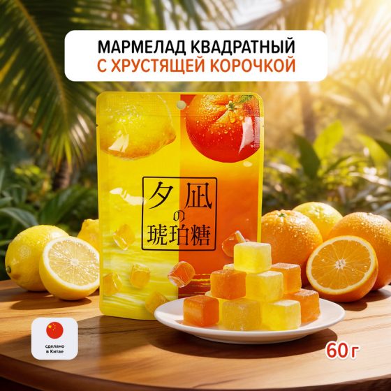 Мармелад квадратный с хрустящей корочкой, 60 г, в ассортименте