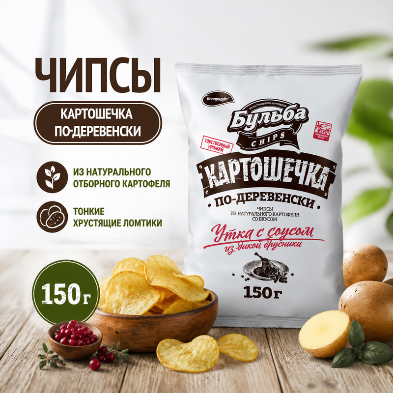 Чипсы «Картошечка по-деревенски», БУЛЬБА chips,150 г, в ассортименте