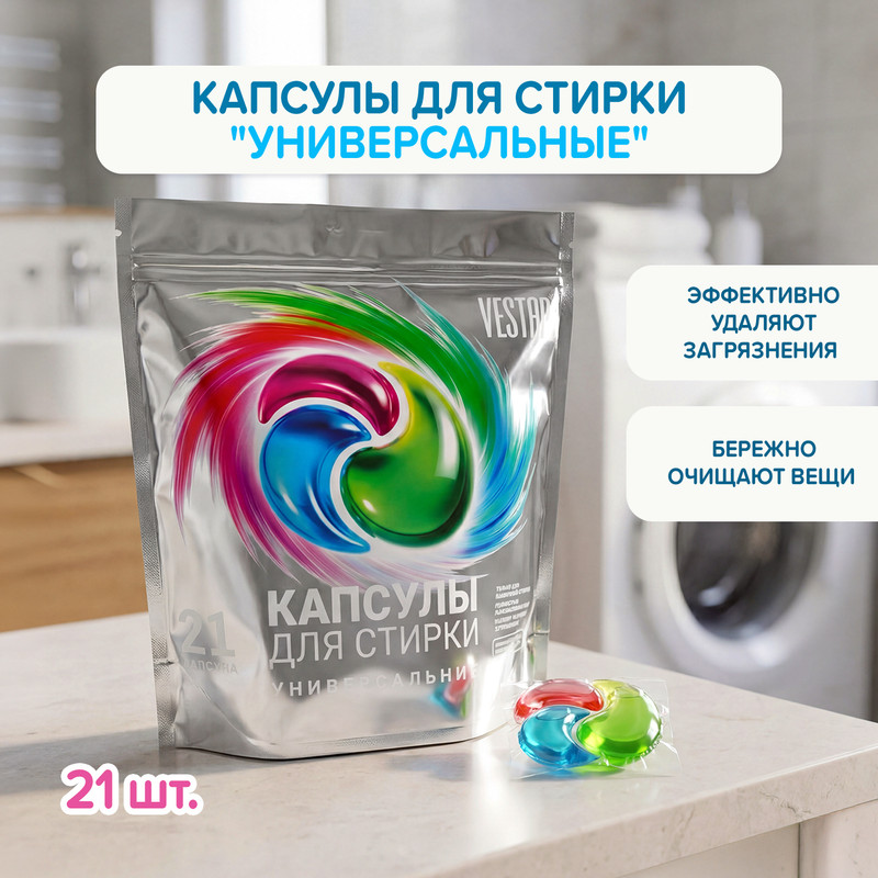 Капсулы для стирки «Универсальные», VESTAR, 21 шт.