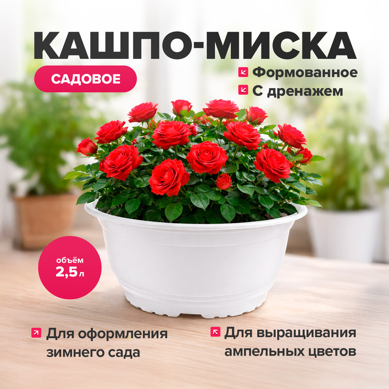 Кашпо-миска садовая, 2,5 л, в ассортименте
