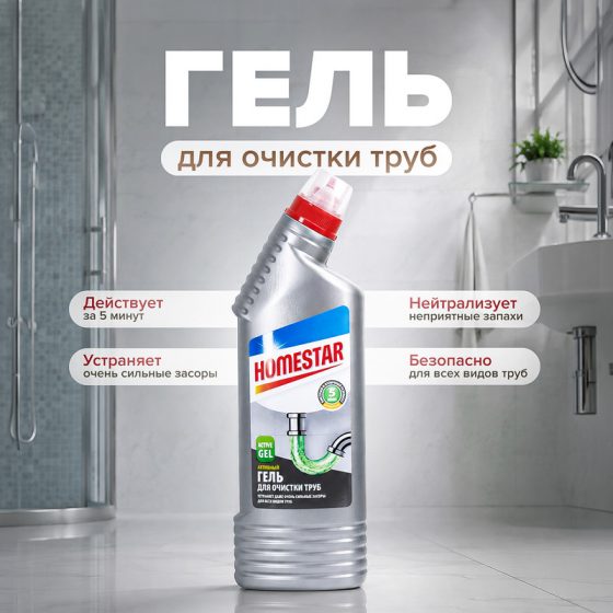Гель для очистки труб, HOMESTAR, 750 мл