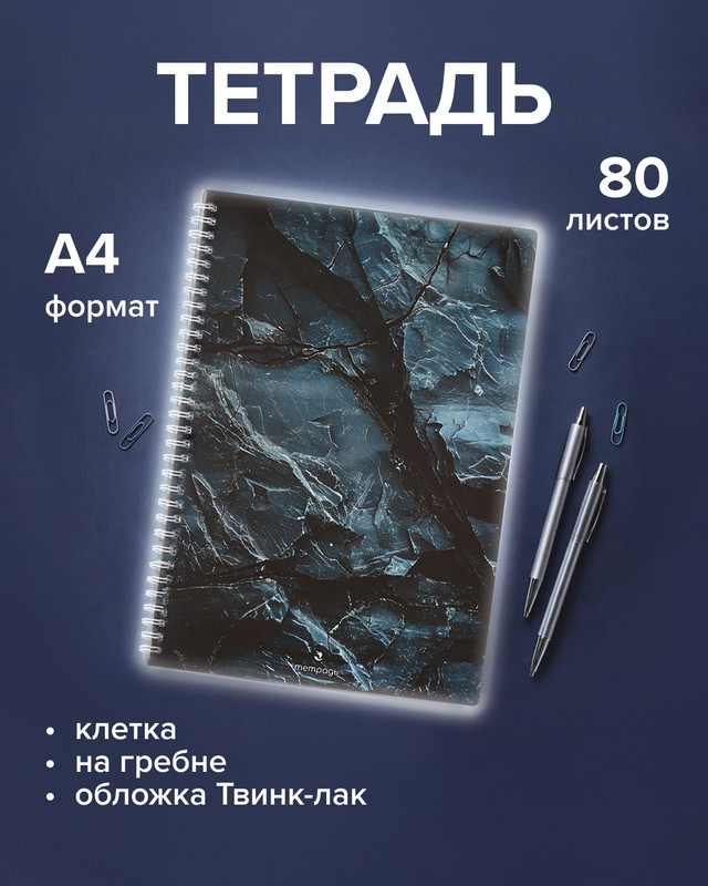 Тетрадь на пружине, А4, 80 л, в ассортименте