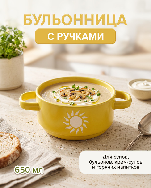 Бульонница с ручками, O’Kitchen, 650 мл, в ассортименте