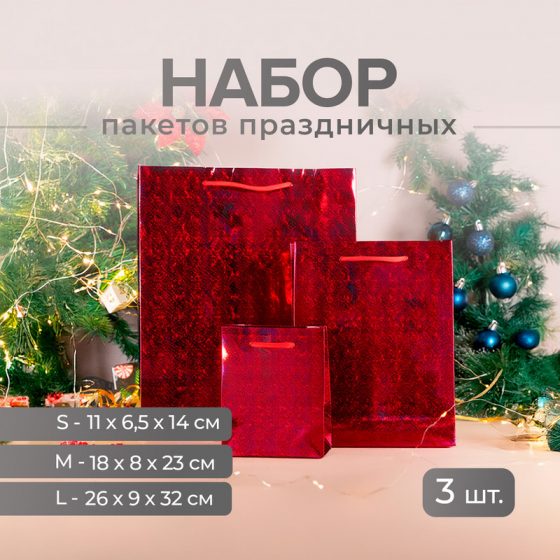 Набор праздничных пакетов, Party, 3 шт., в ассортименте