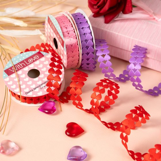 Лента декоративная «Сердца», With Love, 2,7 м х 1,5 см, в ассортименте