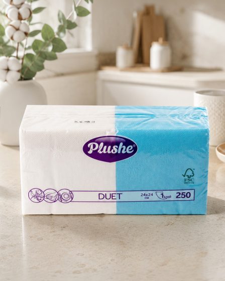 Салфетки бумажные «Duet», PLUSHE, 1 слой, 250 шт., в ассортименте