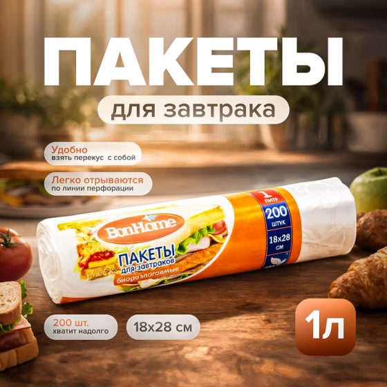 Пакеты для завтраков, BonHome, 1 л, 200 шт.