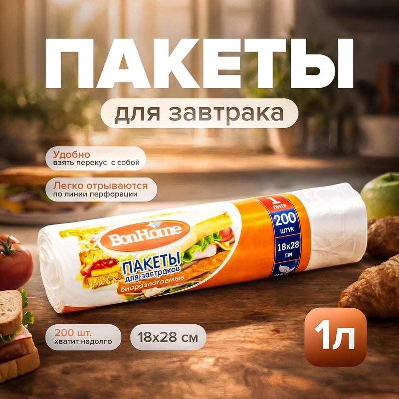 Пакеты для завтраков, BonHome, 1 л, 200 шт.