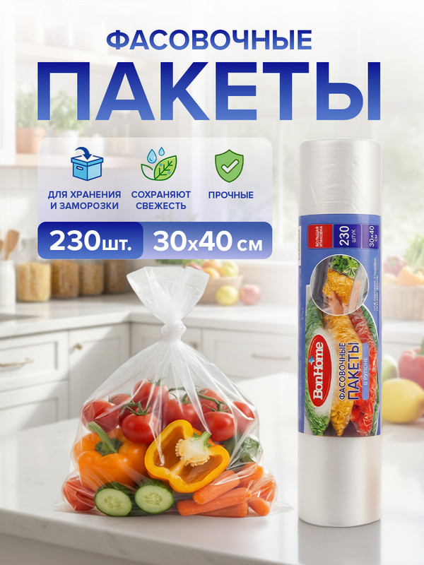 Пакеты фасовочные, BonHome, 30х40 см