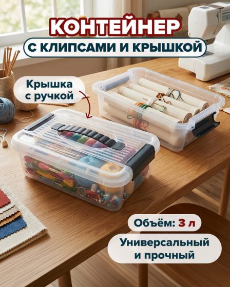 Контейнер с крышкой и защёлками, 3 л
