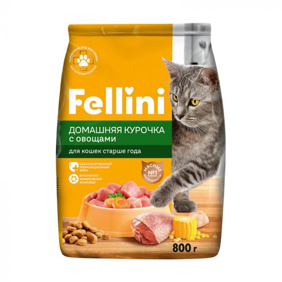 Корм «Домашняя курочка с овощами», Fellini, 800 г