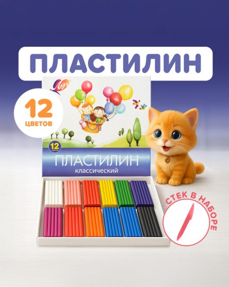 Пластилин, Луч, 12 цветов