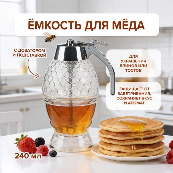 Ёмкость для мёда с дозатором и подставкой, O’Kitchen, 240 мл