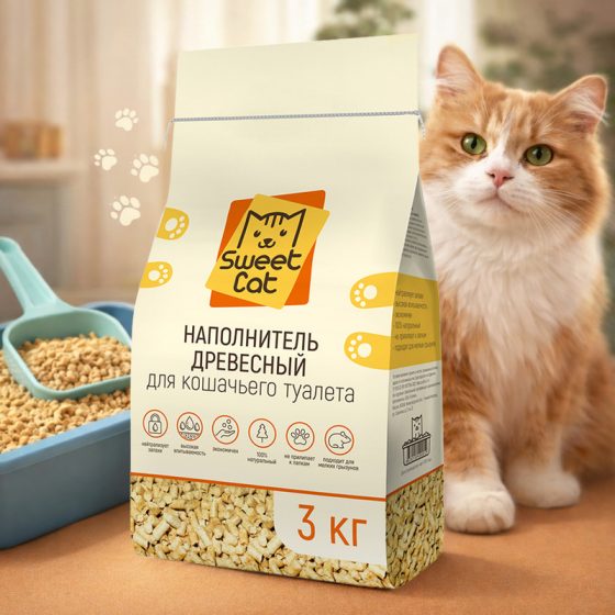 Наполнитель древесный для кошачьего туалета, SweetCat, 3 кг