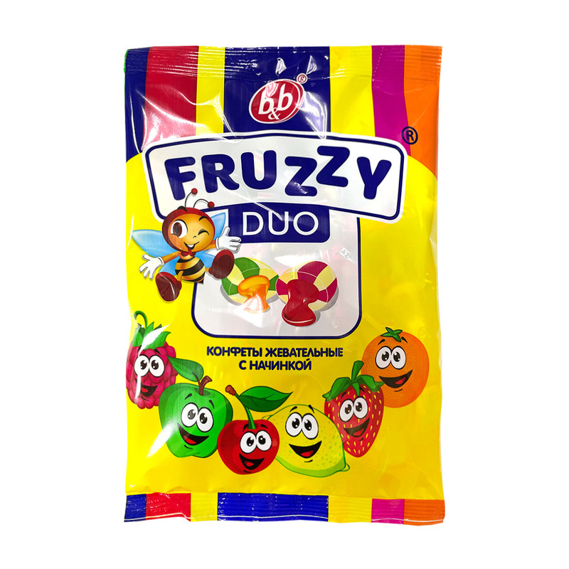 Конфеты жевательные с начинкой «Fruzzy Duo», b&b, 220 г