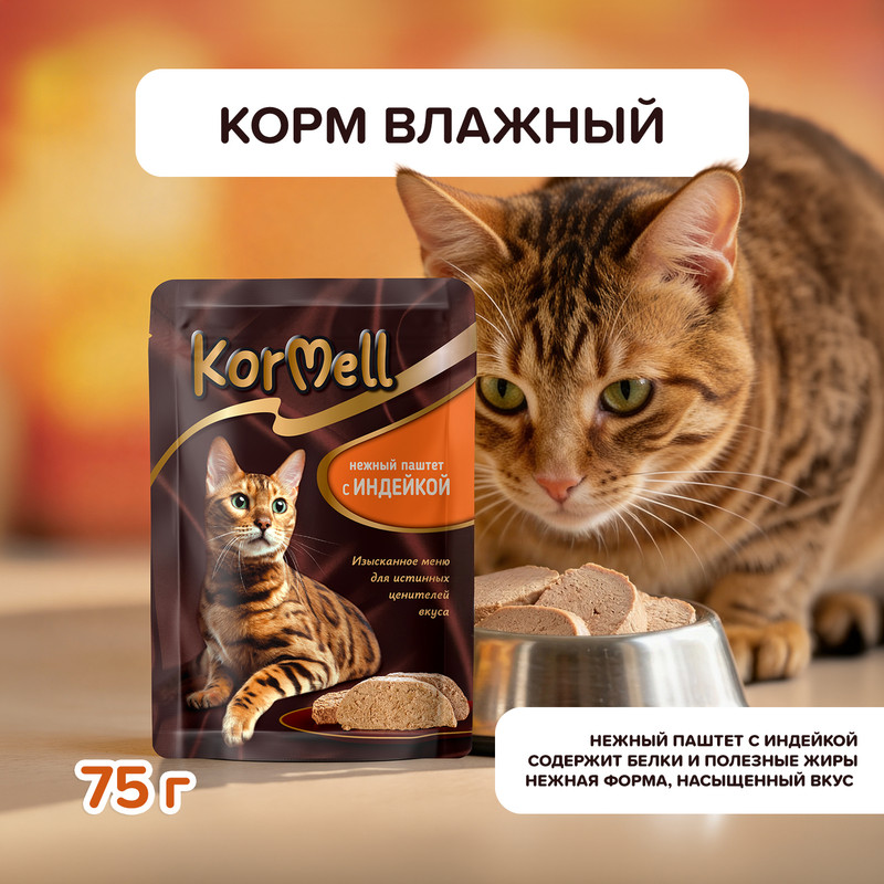 Корм влажный «Нежный паштет с индейкой», KorMell, 75 г